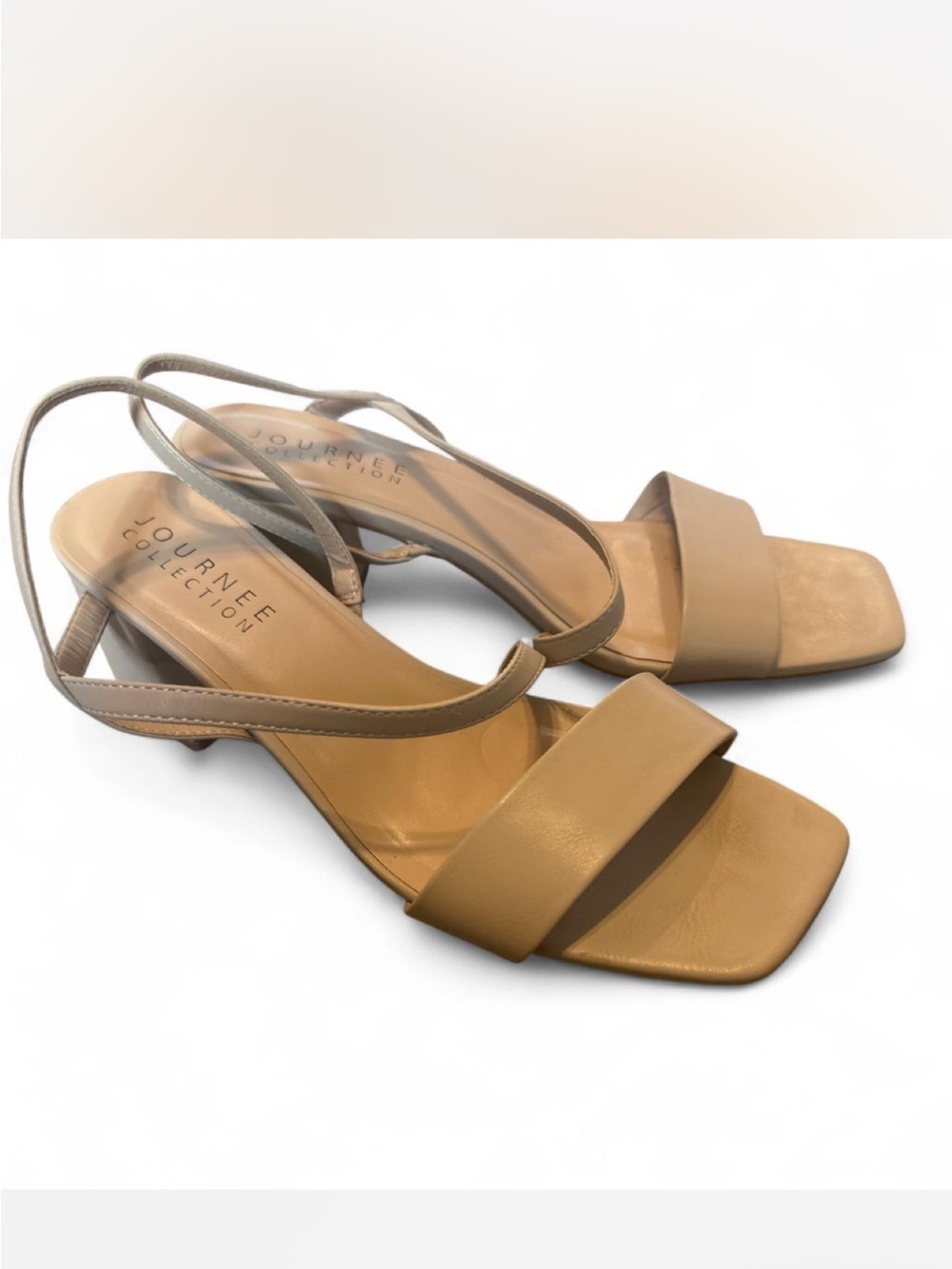 Journee Collection Beige Tan Slingback Square-Toe Kitten Heels